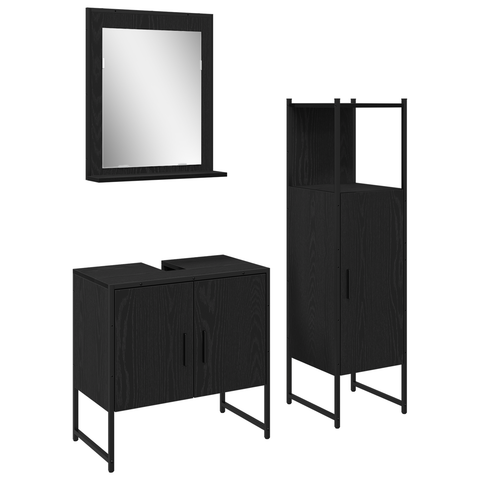 vidaXL 3 Piece Bathroom Cabinet Set Black Oak Engineered Wood