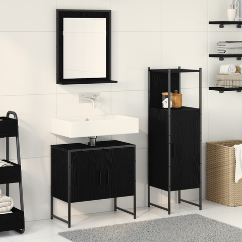 vidaXL 3 Piece Bathroom Cabinet Set Black Oak Engineered Wood