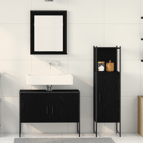vidaXL 3 Piece Bathroom Cabinet Set Black Oak Engineered Wood