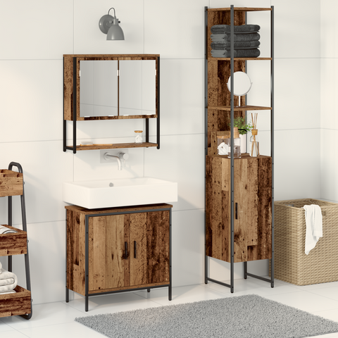 vidaXL 3 Piece Bathroom Furniture Set Old Wood Engineered Wood