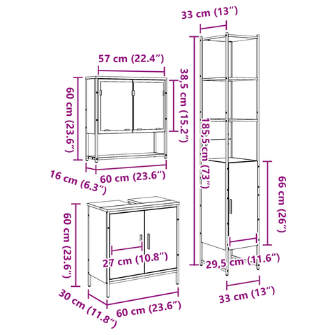vidaXL 3 Piece Bathroom Furniture Set Old Wood Engineered Wood