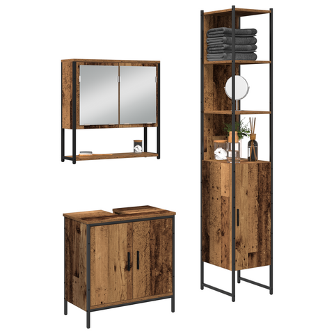 vidaXL 3 Piece Bathroom Furniture Set Old Wood Engineered Wood