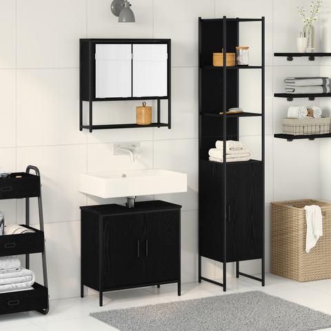 vidaXL 3 Piece Bathroom Furniture Set Black Oak Engineered Wood