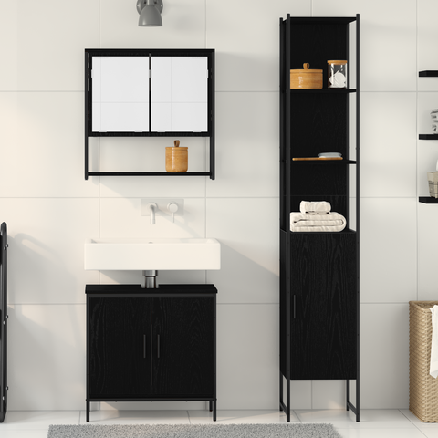vidaXL 3 Piece Bathroom Furniture Set Black Oak Engineered Wood