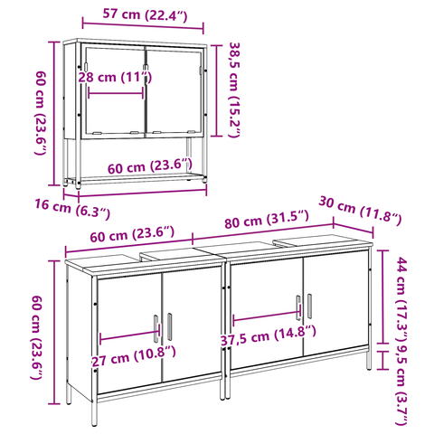vidaXL 3 Piece Bathroom Furniture Set Old Wood Engineered Wood