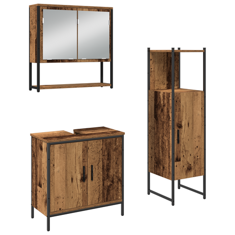 vidaXL 3 Piece Bathroom Furniture Set Old Wood Engineered Wood
