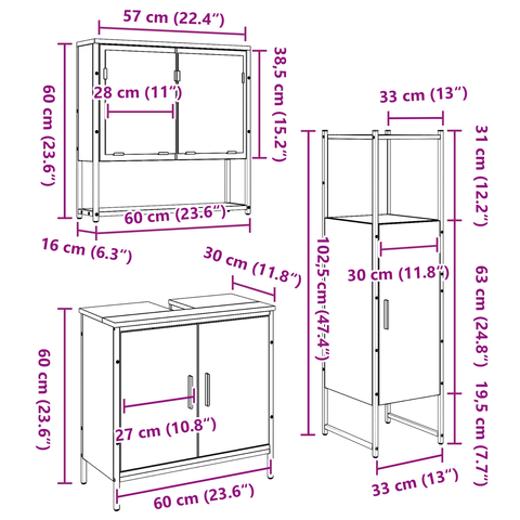 vidaXL 3 Piece Bathroom Furniture Set Old Wood Engineered Wood