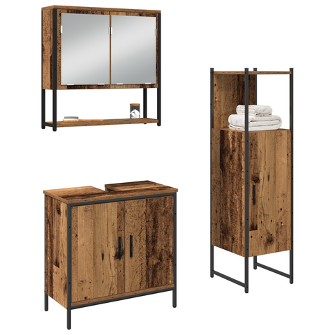 vidaXL 3 Piece Bathroom Furniture Set Old Wood Engineered Wood