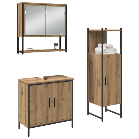 vidaXL 3 Piece Bathroom Furniture Set Artisan Oak Engineered Wood