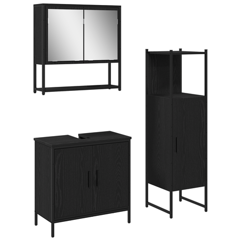 vidaXL 3 Piece Bathroom Furniture Set Black Oak Engineered Wood