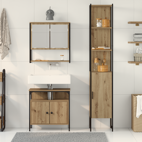 vidaXL 3 Piece Bathroom Furniture Set Artisan Oak Engineered Wood