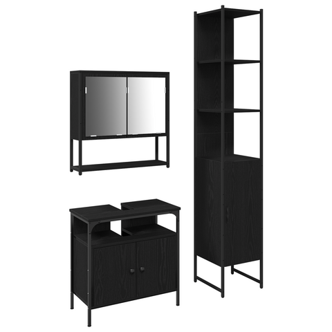 vidaXL 3 Piece Bathroom Furniture Set Black Oak Engineered Wood