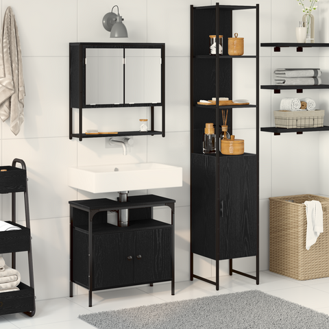 vidaXL 3 Piece Bathroom Furniture Set Black Oak Engineered Wood