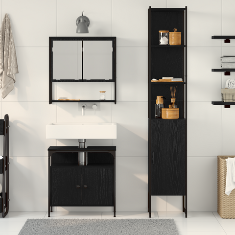 vidaXL 3 Piece Bathroom Furniture Set Black Oak Engineered Wood