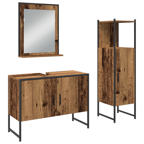 vidaXL 3 Piece Bathroom Furniture Set Old Wood Engineered Wood