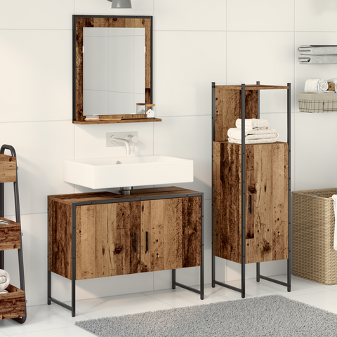 vidaXL 3 Piece Bathroom Furniture Set Old Wood Engineered Wood
