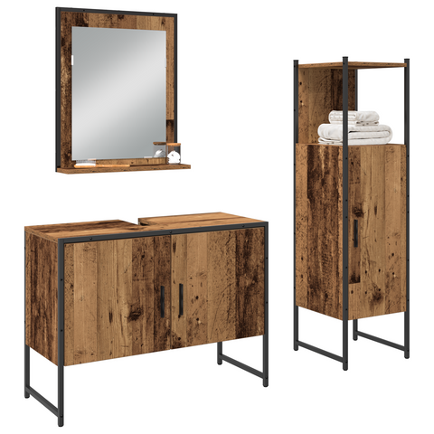 vidaXL 3 Piece Bathroom Furniture Set Old Wood Engineered Wood