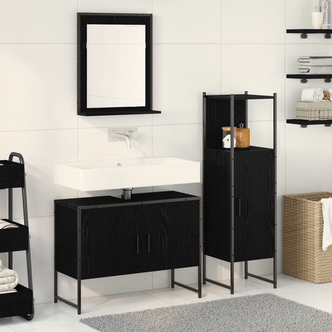 vidaXL 3 Piece Bathroom Furniture Set Black Oak Engineered Wood