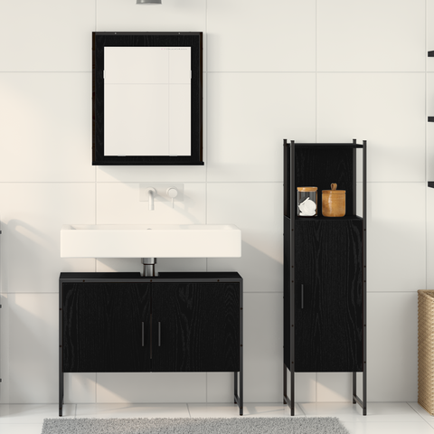 vidaXL 3 Piece Bathroom Furniture Set Black Oak Engineered Wood