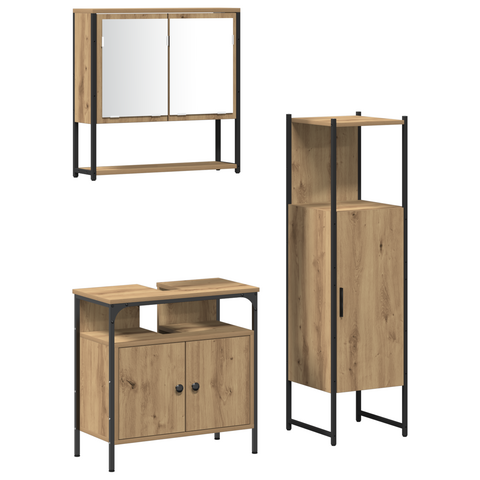 vidaXL 3 Piece Bathroom Furniture Set Artisan Oak Engineered Wood