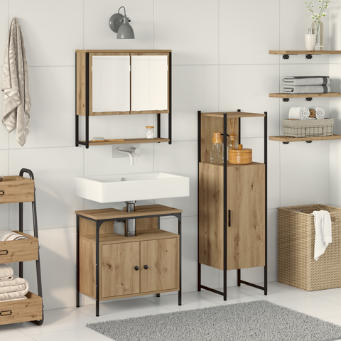 vidaXL 3 Piece Bathroom Furniture Set Artisan Oak Engineered Wood
