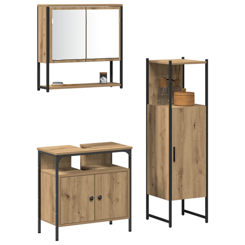 vidaXL 3 Piece Bathroom Furniture Set Artisan Oak Engineered Wood