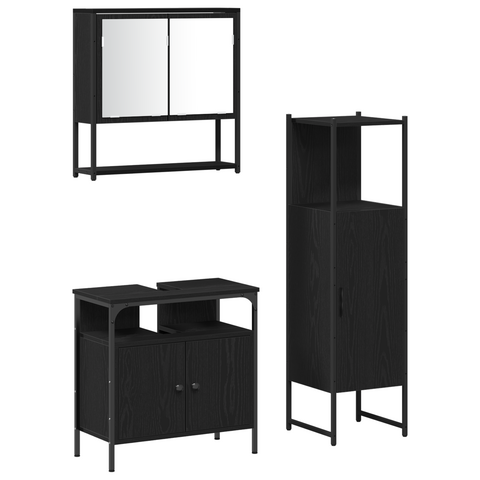 vidaXL 3 Piece Bathroom Furniture Set Black Oak Engineered Wood