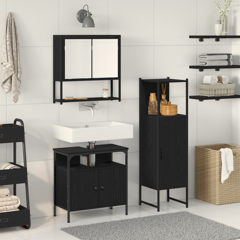 vidaXL 3 Piece Bathroom Furniture Set Black Oak Engineered Wood