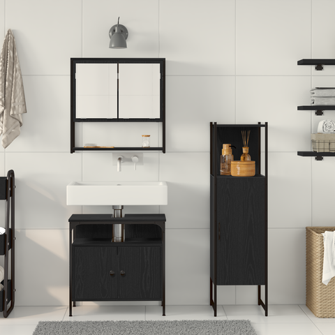 vidaXL 3 Piece Bathroom Furniture Set Black Oak Engineered Wood