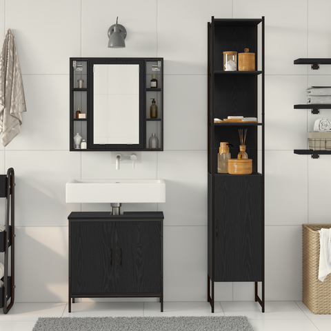 vidaXL Bathroom Sink Cabinet Black Oak 60x30x60 cm Engineered Wood