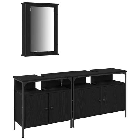 vidaXL 3 Piece Bathroom Furniture Set Black Oak Engineered Wood