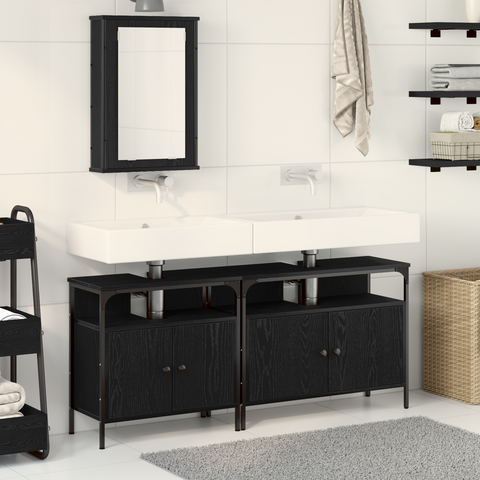vidaXL 3 Piece Bathroom Furniture Set Black Oak Engineered Wood