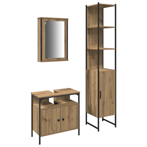 vidaXL 3-Piece Dressing Table Set in Brown Oak Engineered Wood