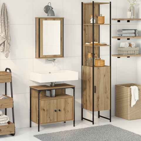 vidaXL 3-Piece Dressing Table Set in Brown Oak Engineered Wood