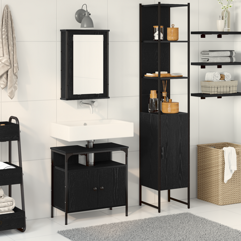 vidaXL Bathroom Furniture Set Set of 3 Black Oak Engineered Wood