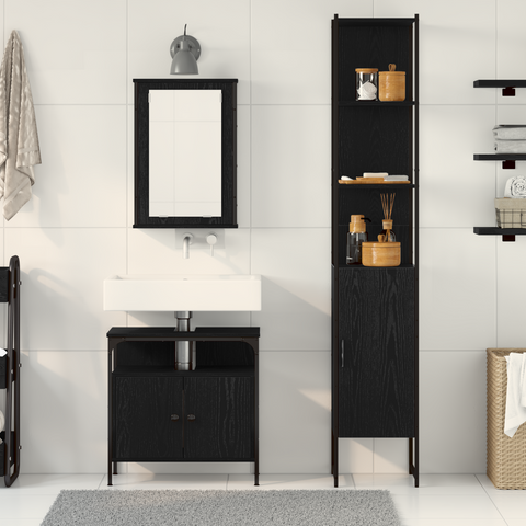 vidaXL Bathroom Furniture Set Set of 3 Black Oak Engineered Wood