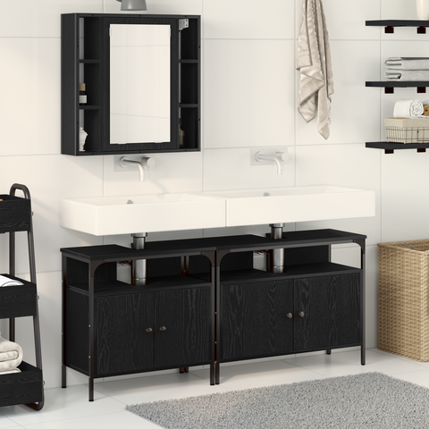vidaXL 3 Piece Bathroom Furniture Set Black Oak Engineered Wood