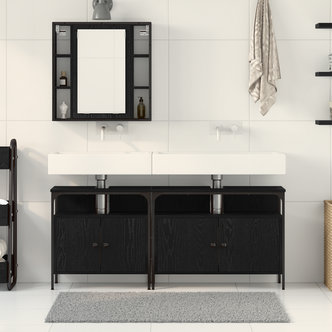 vidaXL 3 Piece Bathroom Furniture Set Black Oak Engineered Wood