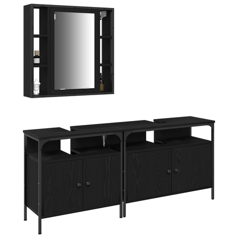vidaXL 3 Piece Bathroom Furniture Set Black Oak Engineered Wood