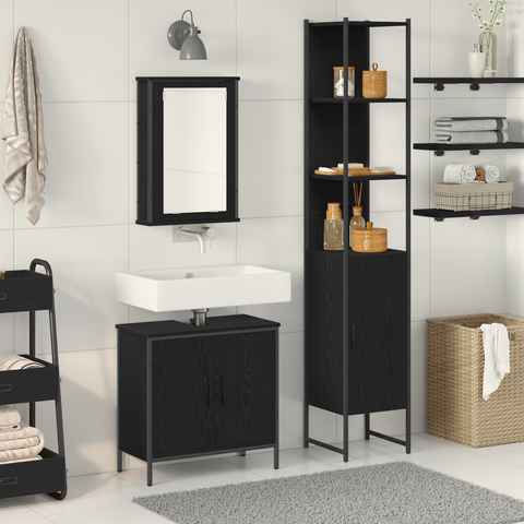 vidaXL 3 Piece Bathroom Furniture Set Black Oak Engineered Wood