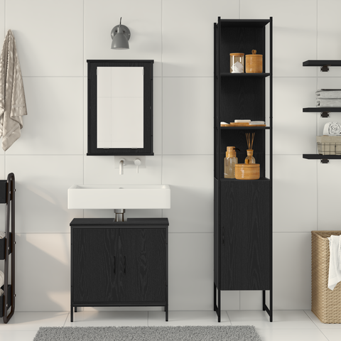 vidaXL 3 Piece Bathroom Furniture Set Black Oak Engineered Wood