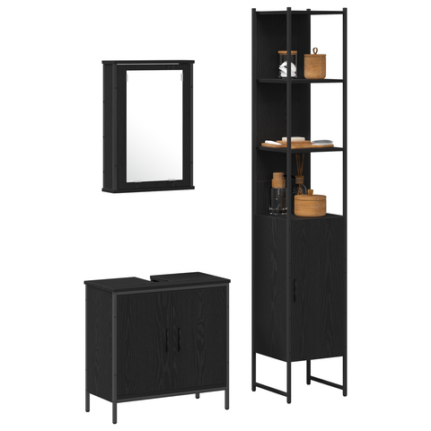 vidaXL 3 Piece Bathroom Furniture Set Black Oak Engineered Wood