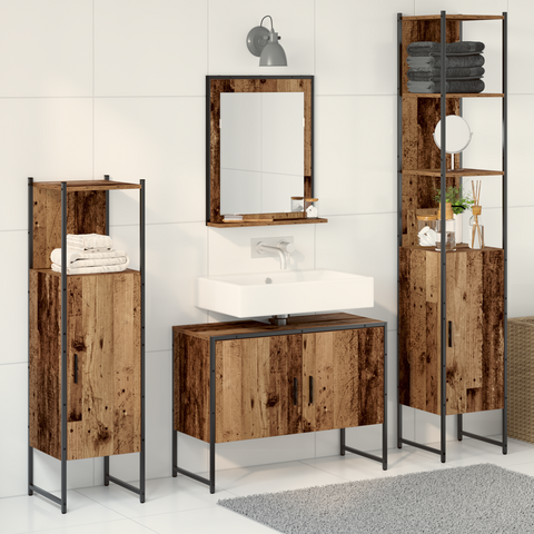 vidaXL 4 Piece Bathroom Furniture Set Old Wood Engineered Wood