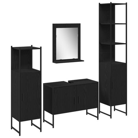 vidaXL 4 Piece Bathroom Furniture Set Black Oak Engineered Wood