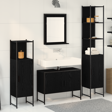 vidaXL 4 Piece Bathroom Furniture Set Black Oak Engineered Wood
