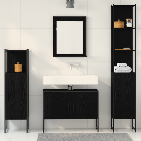 vidaXL 4 Piece Bathroom Furniture Set Black Oak Engineered Wood