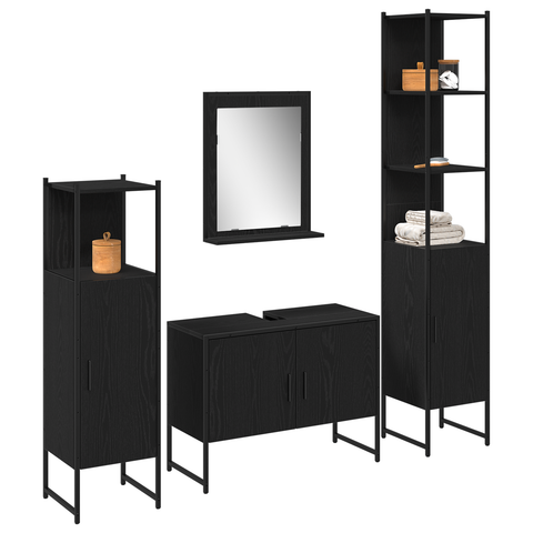 vidaXL 4 Piece Bathroom Furniture Set Black Oak Engineered Wood