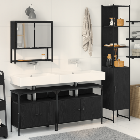 vidaXL 4 Piece Bathroom Furniture Set Black Oak Engineered Wood