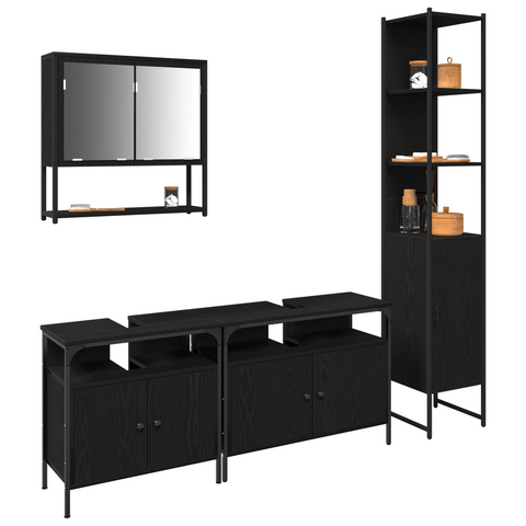 vidaXL 4 Piece Bathroom Furniture Set Black Oak Engineered Wood