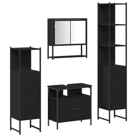 vidaXL 4 Piece Bathroom Furniture Set Black Oak Engineered Wood